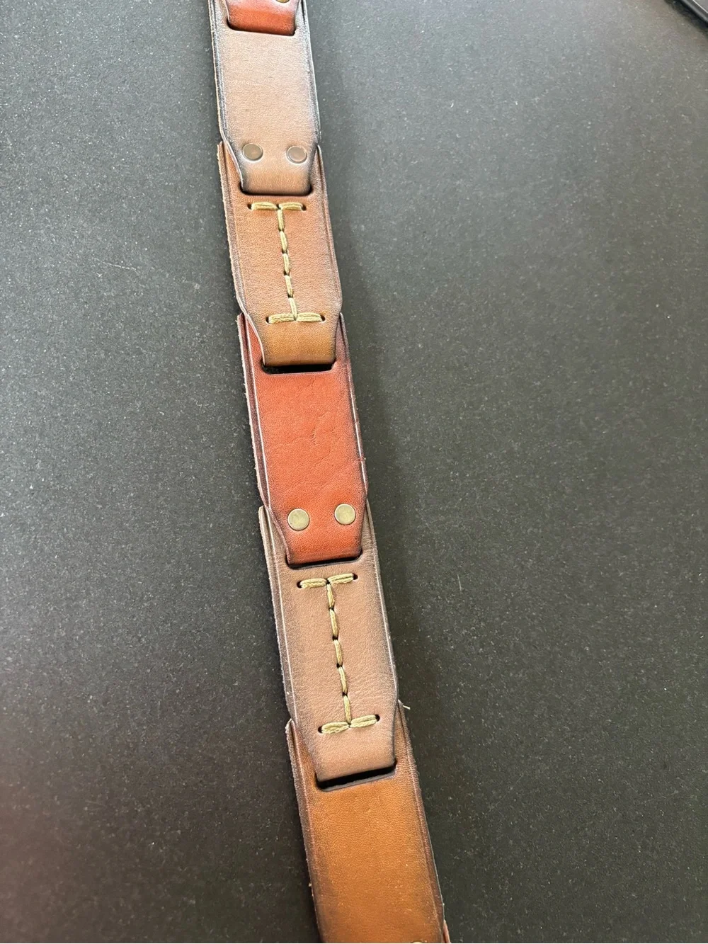 Fossil Patchwork Genuine Leather Belt Multicolored Brass Buckle Unique Cowboy M